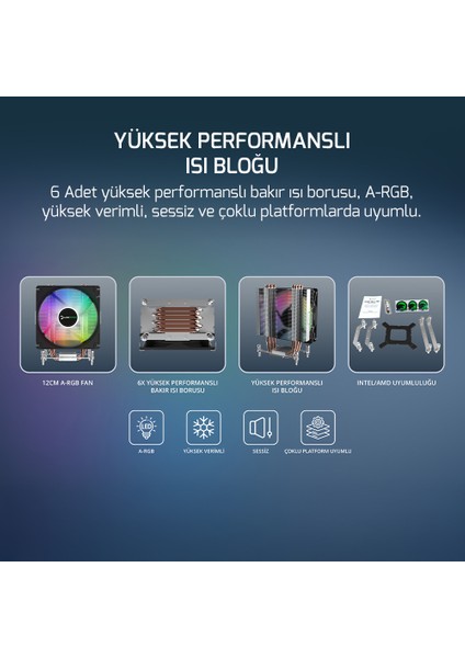 Glace Tc6 Argb Siyah 1X120MM LGA1851/AM5 Işlemci Hava Soğutucu modelleri