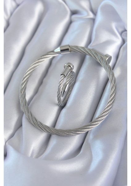 316L Çelik Gümüş Renk Sarmal Erkek Bileklik Yüzük Kombini - TJ-EB3599