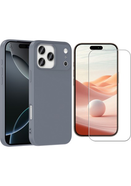 Apple iPhone 17 Pro Max Uyumlu Içi Kadife Lansman Kılıf ve Temperli Cam Ekran Koruyucu