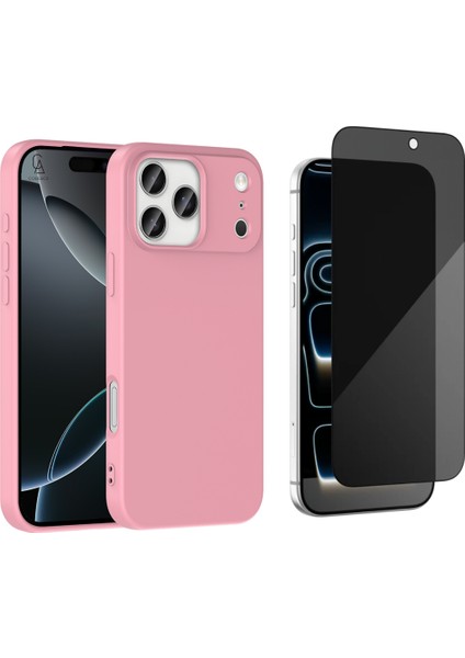 Apple iPhone 17 Pro Max Uyumlu Içi Kadife Lansman Kılıf ve Hayalet Privacy Tam Kaplayan Cam Ekran Koruyucu