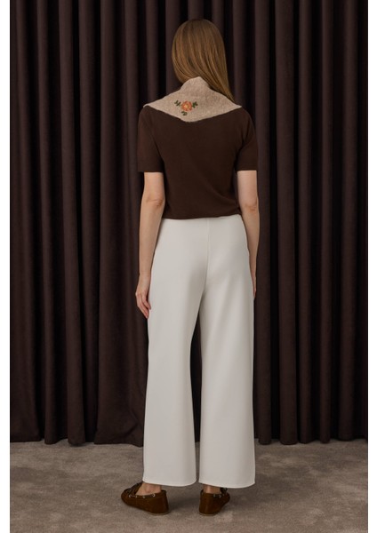 Nervürlü Midi Pantolon Ekru modelleri