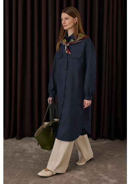 Uzun Büzgü Detaylı Gömlek Koyu Lacivert fiyatları