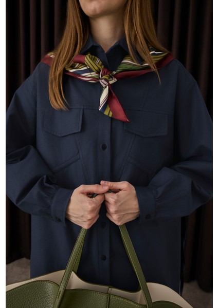 Uzun Büzgü Detaylı Gömlek Koyu Lacivert modelleri