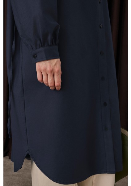 Uzun Büzgü Detaylı Gömlek Koyu Lacivert fırsatları