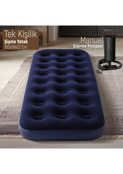 Tek Kişilik Şişme Yatak 185X76X22 cm + Pompa Hediyeli