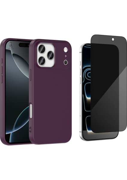 Apple iPhone 17 Pro Max Uyumlu Içi Kadife Lansman Kılıf ve Hayalet Privacy Tam Kaplayan Cam Ekran Koruyucu