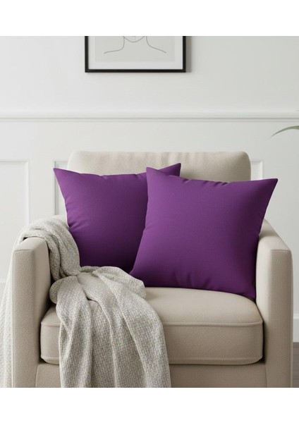 Rio Düz Keten Kırlent Kılıfı 2 Adet Kare Mor