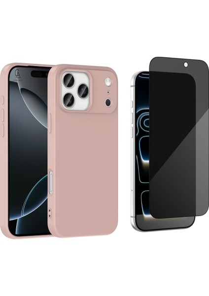 Apple iPhone 17 Pro Max Uyumlu Içi Kadife Lansman Kılıf ve Hayalet Privacy Tam Kaplayan Cam Ekran Koruyucu