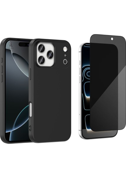 Apple iPhone 17 Pro Max Uyumlu Içi Kadife Lansman Kılıf ve Hayalet Privacy Tam Kaplayan Cam Ekran Koruyucu