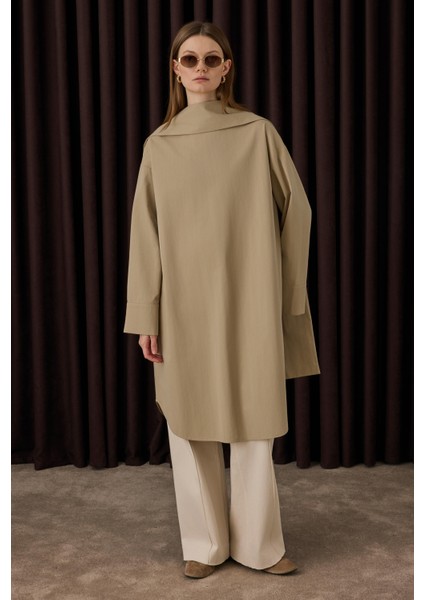 Fular Yaka Gömlek Koyu Bej fiyatları