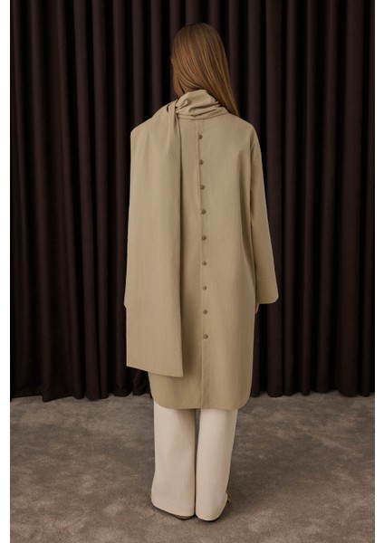 Fular Yaka Gömlek Koyu Bej modelleri