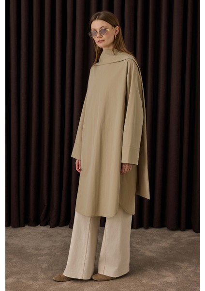 Fular Yaka Gömlek Koyu Bej indirimleri