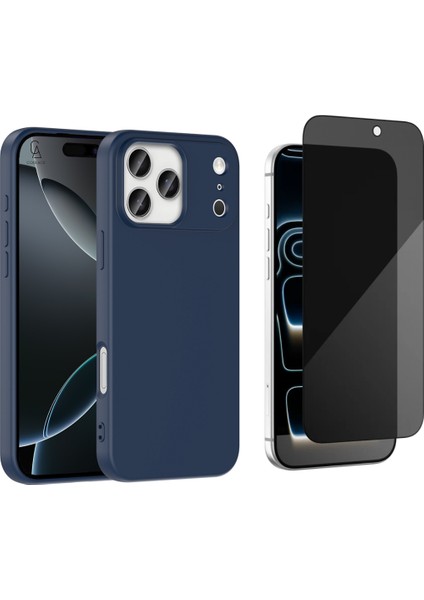 Apple iPhone 17 Pro Max Uyumlu Içi Kadife Lansman Kılıf ve Hayalet Privacy Tam Kaplayan Cam Ekran Koruyucu