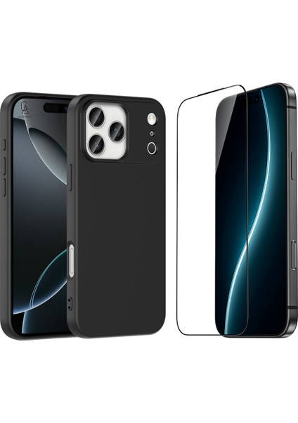 Apple iPhone 17 Pro Max Uyumlu Içi Kadife Lansman Kılıf ve 5d Tam Kaplayan Cam Ekran Koruyucu