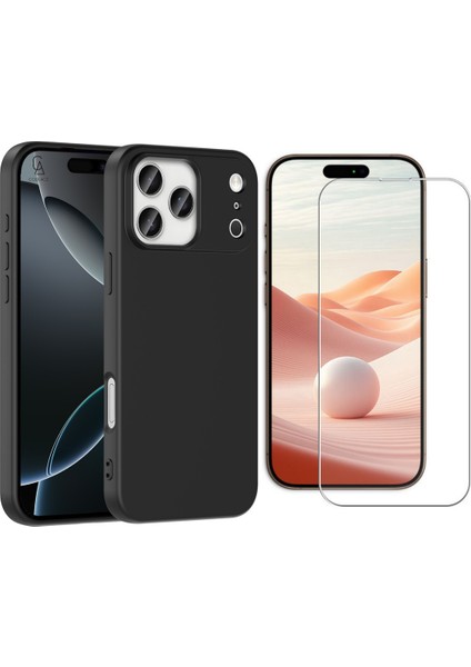 Apple iPhone 17 Pro Max Uyumlu Içi Kadife Lansman Kılıf ve Temperli Cam Ekran Koruyucu