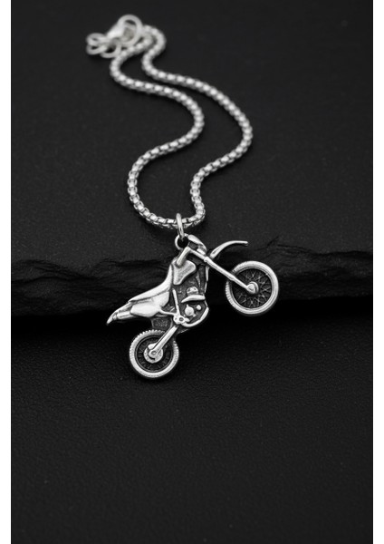 Cross Motor Gümüş Kaplama Örme Zincir Kolye