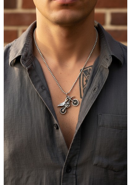 Cross Motor Gümüş Kaplama Örme Zincir Kolye modelleri