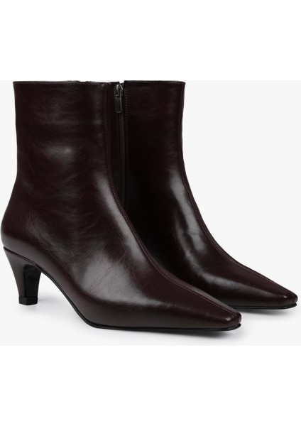 Kadın Lulu Bordo Cilt Kısa Topuklu Bot