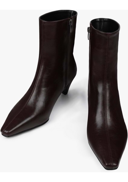Kadın Lulu Bordo Cilt Kısa Topuklu Bot modelleri