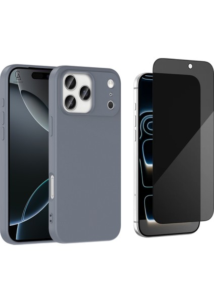 Apple iPhone 17 Pro Max Uyumlu Içi Kadife Lansman Kılıf ve Hayalet Privacy Tam Kaplayan Cam Ekran Koruyucu