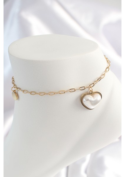 316L Çelik Renk Zincir 3D Inci Kalp Kadın Halhal - TJ-HH1530