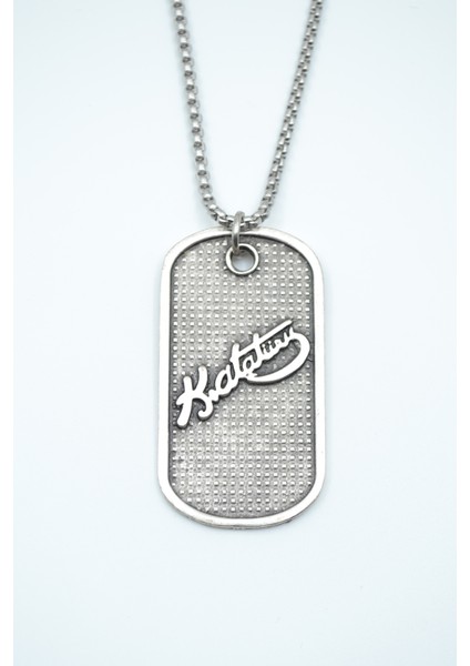 Kemal Atatürk İmzalı Künye Gümüş Kaplama Örme Zincir Kolye