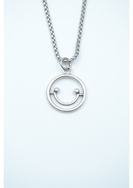 Minimal Gülen Yüz- Smile Gümüş Kaplama Örme Zincir Kolye