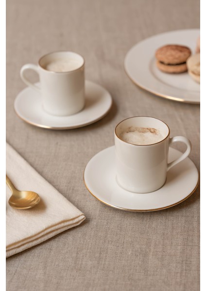 | Ceyda | Altın Kenarlı 12 Parça 6 Kişilik Porselen Kahve Fincan Takımı