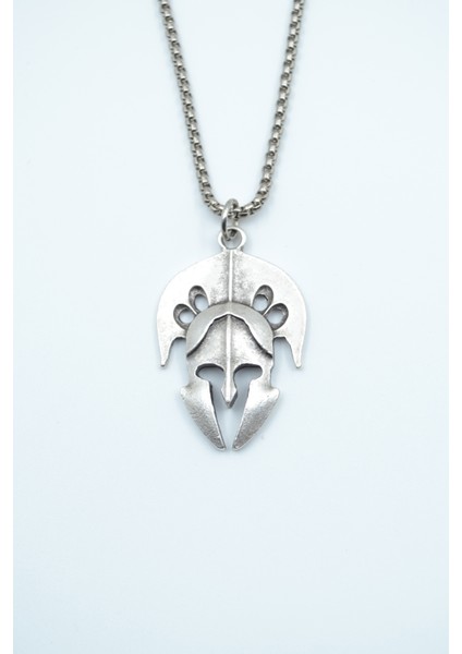 Gladyatör Miğfer Gümüş Kaplama Örme Zincir Kolye