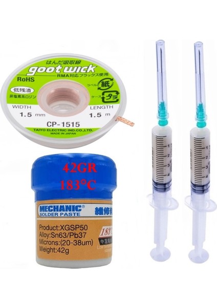 Mechanic Krem Lehim Sıvı Lehim Mechanic Solder Paste 42Gr Lehim Emme Temizleme Teli 1,5Mm