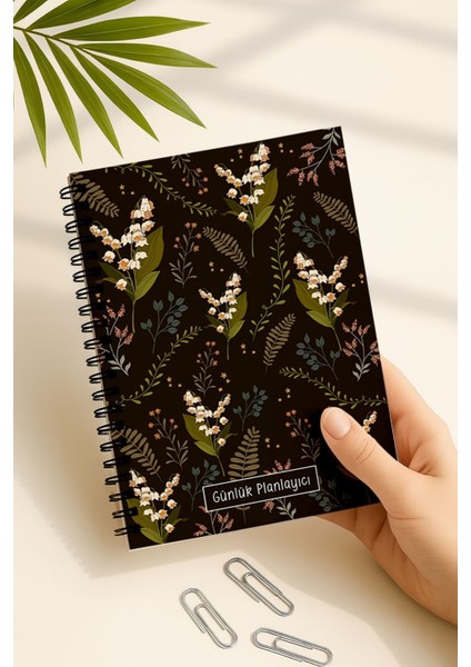 Günlük Planlayıcı A5 Defter, Notlar, Yapılacaklar, Esnek Karton Kapaklı, 100 Günlük, Ters Çiçekli