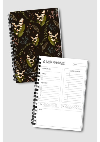 Günlük Planlayıcı A5 Defter, Notlar, Yapılacaklar, Esnek Karton Kapaklı, 100 Günlük, Ters Çiçekli modelleri