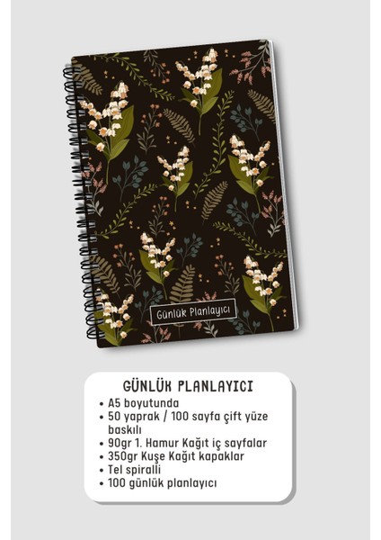 Günlük Planlayıcı A5 Defter, Notlar, Yapılacaklar, Esnek Karton Kapaklı, 100 Günlük, Ters Çiçekli fırsatları