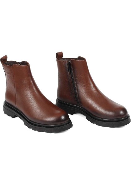 Kadın Taba Fermuarlı Deri Bot