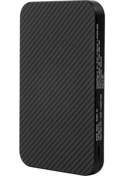 S4 Aramid-Skin M-Safe Şarj Özellikli Ultra Ince 600D Powerbank 15W 5000MAH Siyah