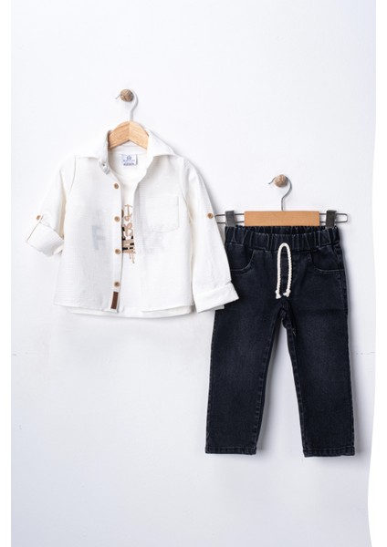 Erkek Çocuk 3'lü Kombin Takım -Cepli Gömlek, %100 Pamuk Tişört ve Likralı Beli Lastikli Jean Pantolon fiyatları