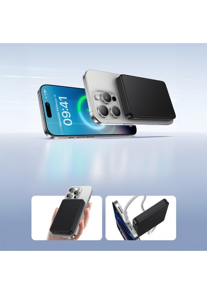 MP17 Armorgo M-Safe Özellikli 600D Aramid Fiber Qi2 Teknolojili Powerbank 15W 10000MAH Siyah