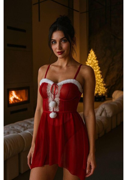 Arias Closet Kırmızı Dantel Işlemeli Fantezi Yılbaşı Özel Tül Gecelik fiyatları