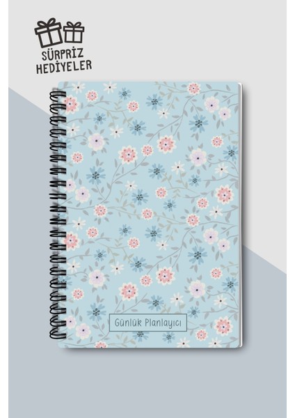Günlük Planlayıcı A5 Defter, Notlar, Yapılacaklar, Esnek Karton Kapaklı, 100 Günlük, Mavi Çiçekli fırsatları