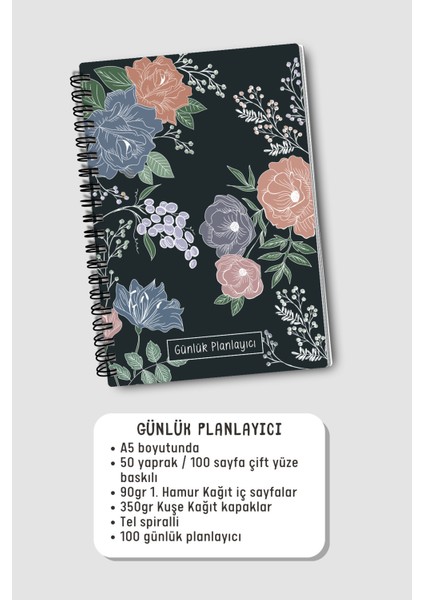 Günlük Planlayıcı A5 Defter, Notlar, Yapılacaklar, Esnek Karton Kapaklı, 100 Günlük, Beyaz Çizgili
