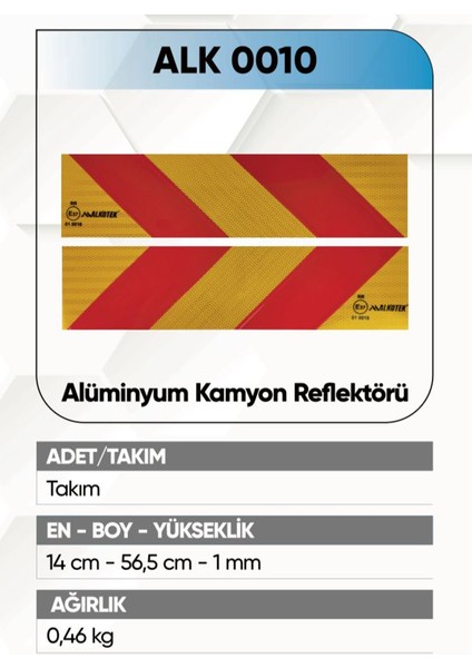 alkotek kamyon arka ışaret reflektör alüminyum rr