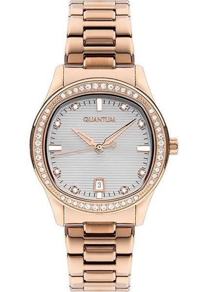 Kadın Taşlı Kareli Altın Renk Kol Saati + Bileklik Hediyeli