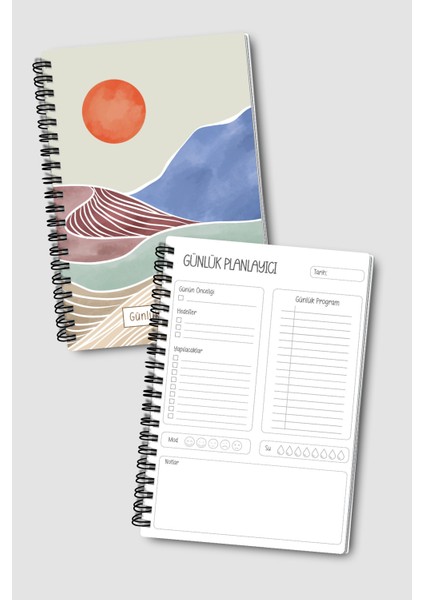 Günlük Planlayıcı A5 Defter, Notlar, Yapılacaklar, Esnek Karton Kapaklı, 100 Günlük, Mavi Boho