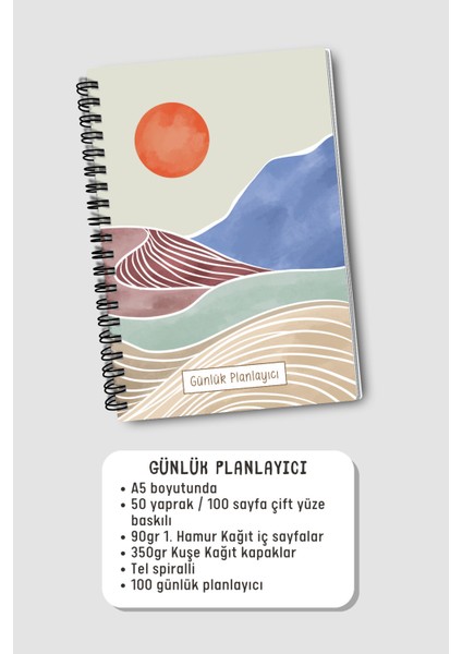 Günlük Planlayıcı A5 Defter, Notlar, Yapılacaklar, Esnek Karton Kapaklı, 100 Günlük, Mavi Boho indirimleri