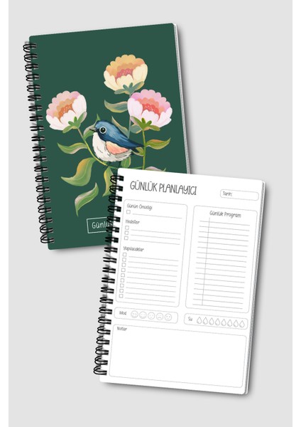 Günlük Planlayıcı A5 Defter, Notlar, Yapılacaklar, Esnek Karton Kapaklı, 100 Günlük, Yeşil Kuşlu modelleri