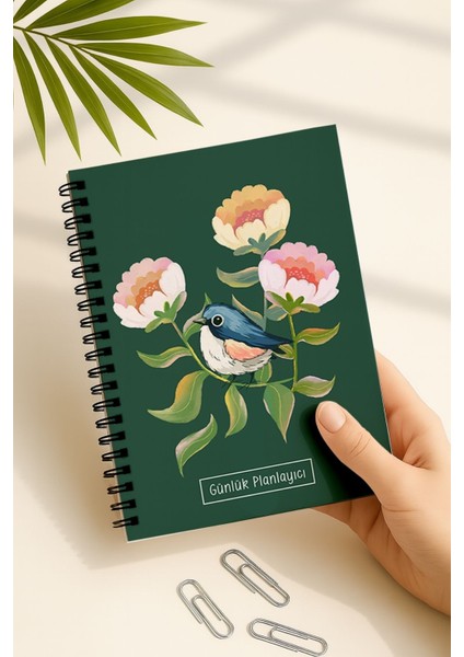 Günlük Planlayıcı A5 Defter, Notlar, Yapılacaklar, Esnek Karton Kapaklı, 100 Günlük, Yeşil Kuşlu fırsatları