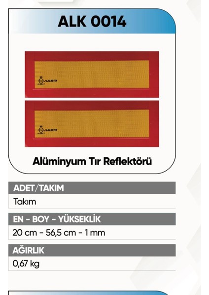 alkotek tır arka ışaret reflektör alüminyum rr