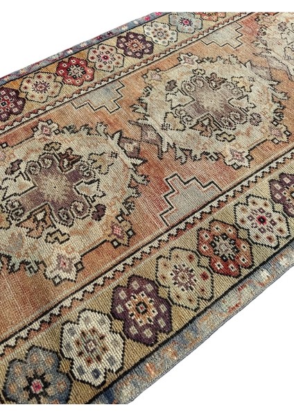El Dokuma Vintage Eskitme Maden Halısı 94X300 Yün 3 Metre Yolluk Renkli modelleri