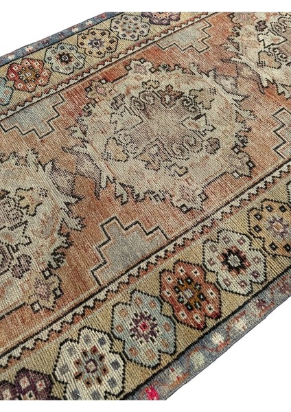 El Dokuma Vintage Eskitme Maden Halısı 94X300 Yün 3 Metre Yolluk Renkli fırsatları