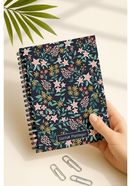 Günlük Planlayıcı A5 Defter, Notlar, Yapılacaklar, Esnek Karton Kapaklı, 100 Günlük, Karışık Çiçekli